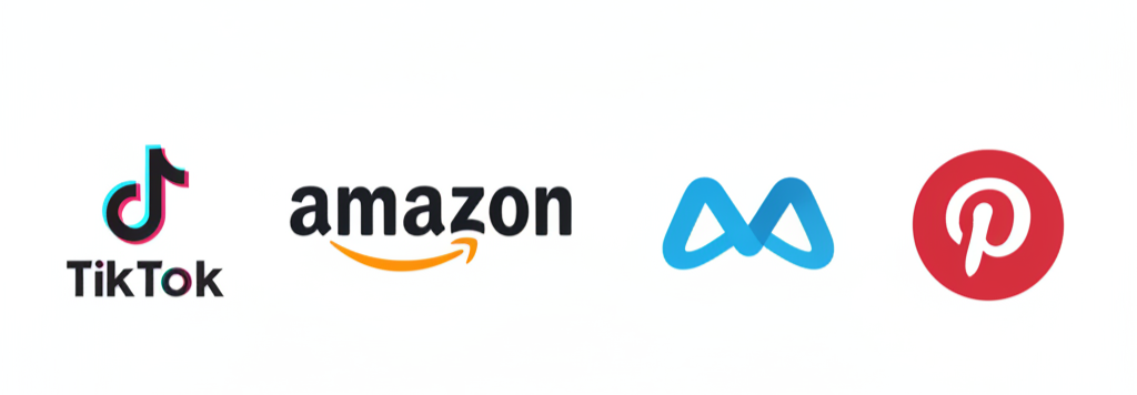 TikTok, Amazon, Meta and Pinterest logos — platforms GyftHint works alongside